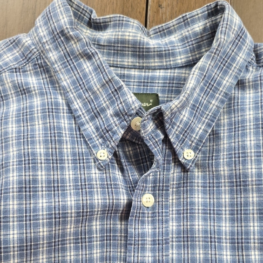 Eddie Bauer Blue and White Plaid Men's  Shirt Size XL TALL